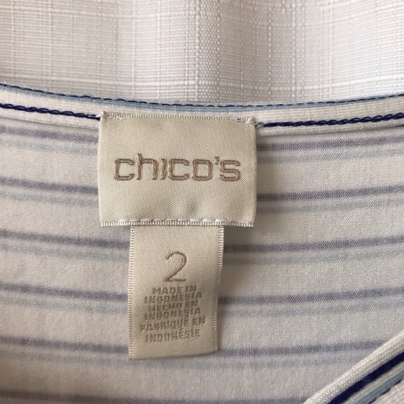 Chico’s Keyhole Striped Paradise Palm Dress Sz L Short Sleeves Stretch Tropical - Picture 5 of 15